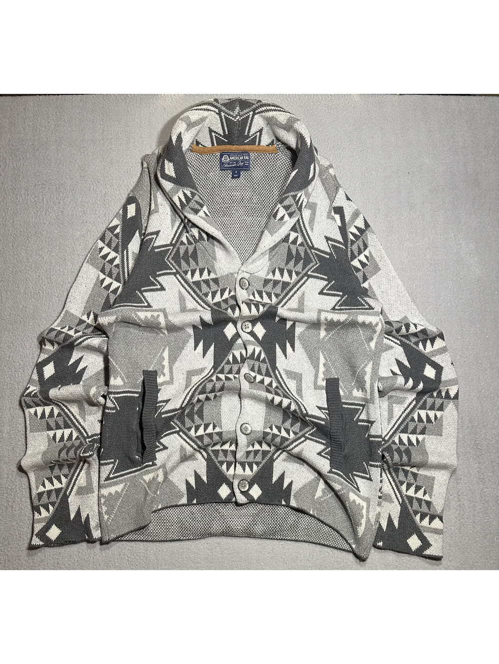 American Rag XL Aztec Southwestern Shawl Collar Knit Cardigan Gray Black